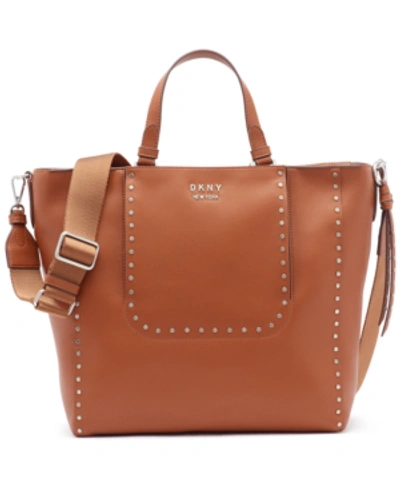 Shop Dkny Pauline Leather Tote In Caramel