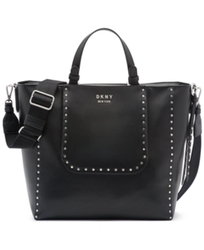 Shop Dkny Pauline Leather Tote In Black/silver