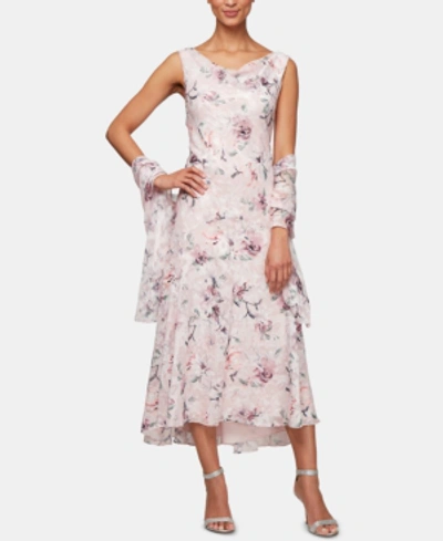 Shop Alex Evenings Floral-print A-line Dress & Shawl In Blush Pink Floral