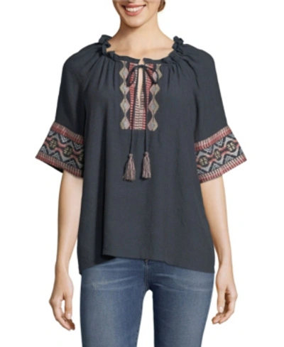 Shop John Paul Richard Embroidered Peasant Blouse, Petite In Night Shad