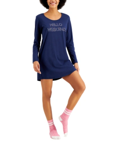 Shop Jenni 2-pc. Sleep Shirt & Socks Set, Created For Macy's In Hello Weekend