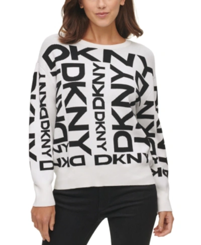Shop Dkny Exploded Logo Pullover Sweater In White