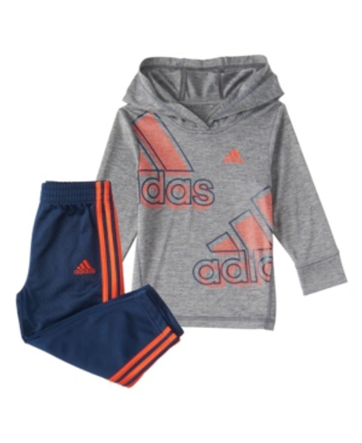 Shop Adidas Originals Adidas Baby Boys Long Sleeve Expression Hooded Tee Set In Charcoal Grey Heather