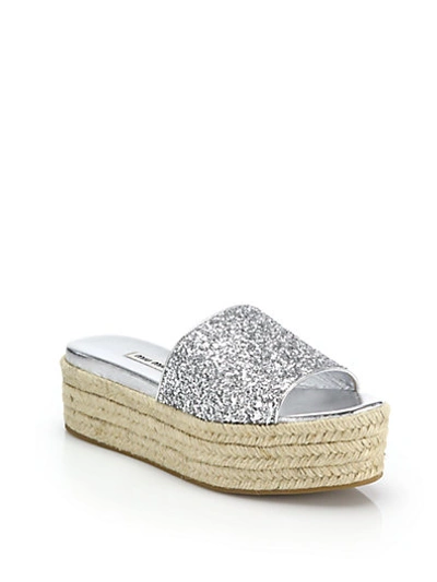 Shop Miu Miu Glittered Leather Espadrille Platform Sandals In Gold