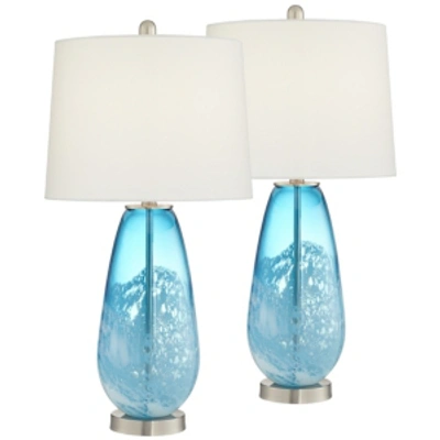 Shop Pacific Coast Blue And White North Glass Table Lamps In Ocean Blue