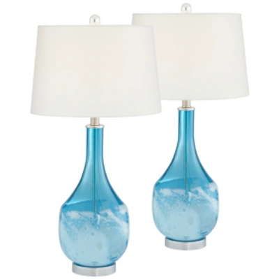 Shop Pacific Coast Blue North Glass Table Lamps - Set Of 2 In Ocean Blue