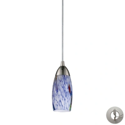 Elk Lighting Milan 1 Light Pendant In Satin Nickel And Starburst Blue Glass - Includes Adapter Kit In Silver
