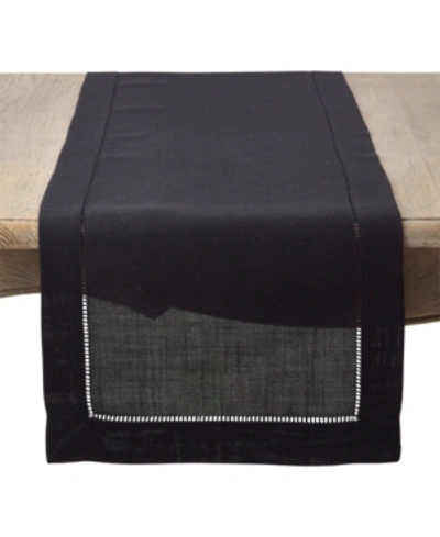 Shop Saro Lifestyle Classic Hemstitch Border Table Runner, 16" X 72" In Black