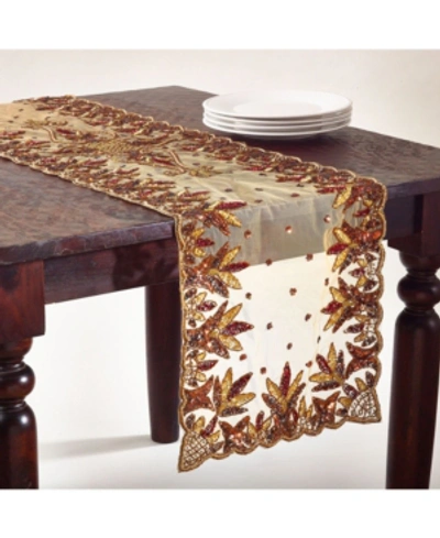 Shop Saro Lifestyle Hand Beaded Design Table Runner, 16" X 72" In Burgundy
