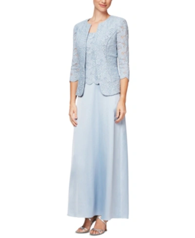 Shop Alex Evenings Petite Lace Dress And Jacket In Hydrangea Blue