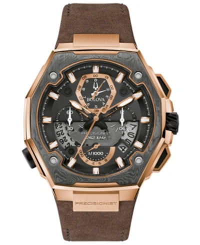 Shop Bulova Men's Precisionist Brown Leather Strap Watch 44.7x46.8mm In Rose Gold-tone
