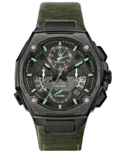 Shop Bulova Men's Precisionist Chronograph Green Leather Strap Watch 44.7x46.8mm, A Special Edition