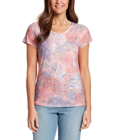 Shop Gloria Vanderbilt Women's Opal Baroque Montage T-shirt In Coral Essence