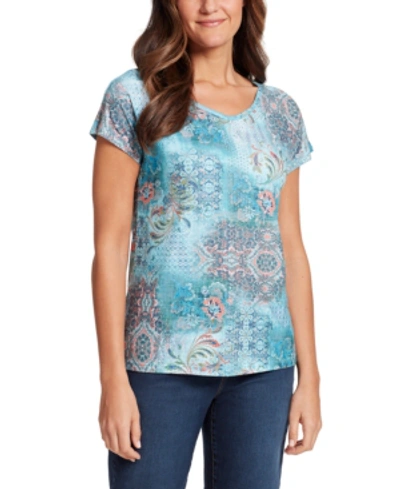 Shop Gloria Vanderbilt Women's Opal Baroque Montage T-shirt In Seafoam