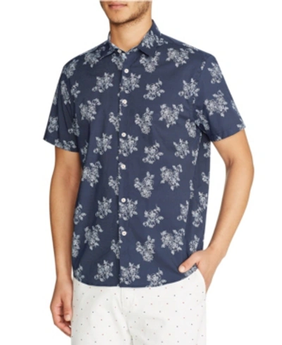 Shop Tallia Men's Slim-fit Stretch Rose Print Short Sleeve Shirt And A Free Face Mask With Purchase In Navy