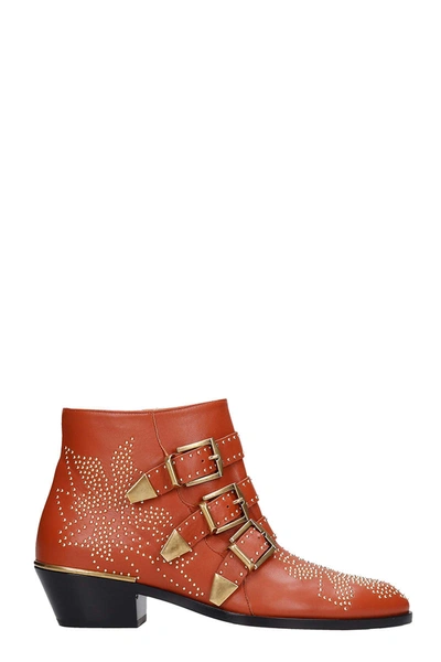 Shop Chloé Susanna Low Heels Ankle Boots In Orange Leather