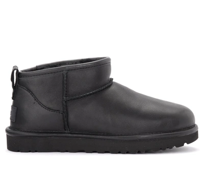 Shop Ugg Classic Ultra Mini Ankle Boot Made Of Black Leather In Nero