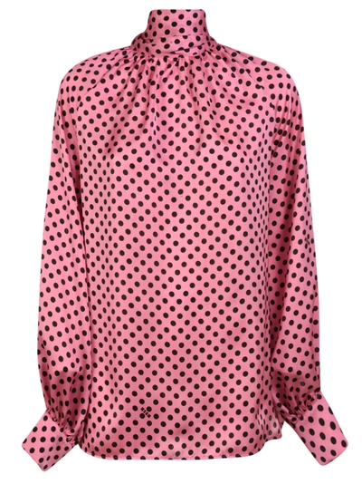 Shop Msgm Dotted Print Blouse In Pink/black