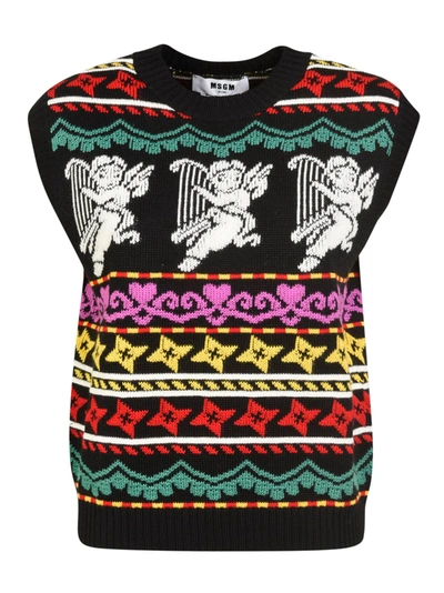 Shop Msgm Multi-design Knit Vest In Black/multicolor