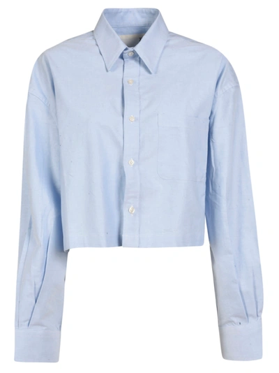 Shop R13 Oversized Cropped Button Up Shirt In Light Blue