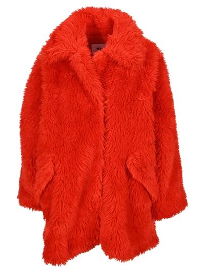 Shop Msgm Eco Fur Coat In Red