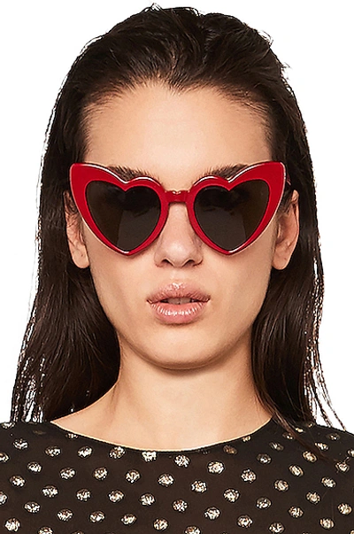 Shop Saint Laurent Lou Lou Heart Sunglasses In Red