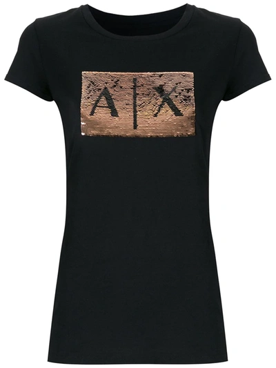 Shop Armani Exchange Sequin-embellished Crew-neck T-shirt In Black