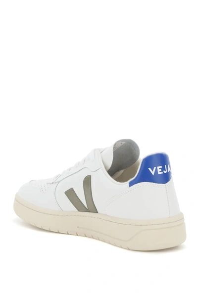 Shop Veja V-10 Leather Sneakers In White,khaki,blue