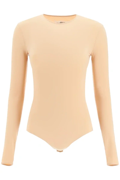 Shop Maison Margiela Jersey Bodysuit In Beige,pink