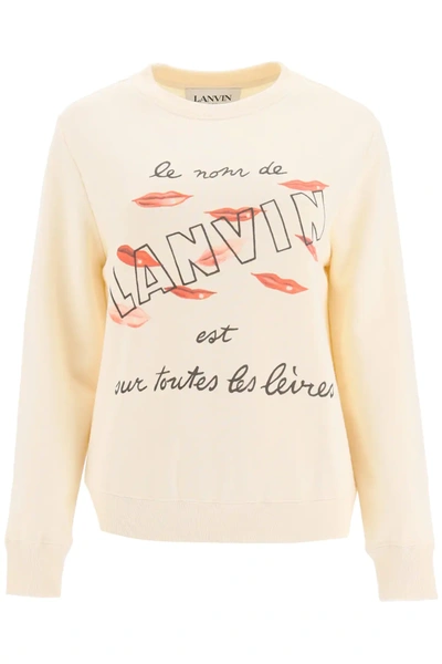 Shop Lanvin Lips Print Sweatshirt In Beige