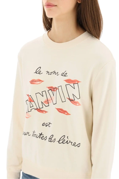 Shop Lanvin Lips Print Sweatshirt In Beige