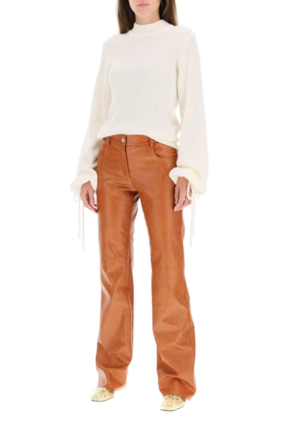 Shop Msgm Grained Faux Leather Trousers In Brown