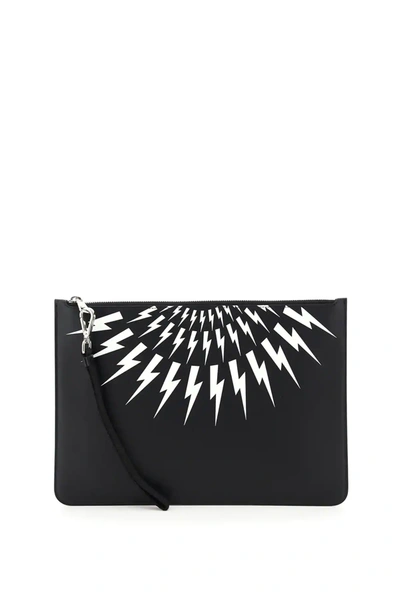 Shop Neil Barrett Fair-isle Thunderbolt Pouch In Black,white