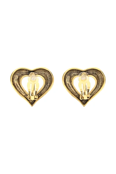 Shop Saint Laurent Coeur Monogram Clip Earrings In Gold