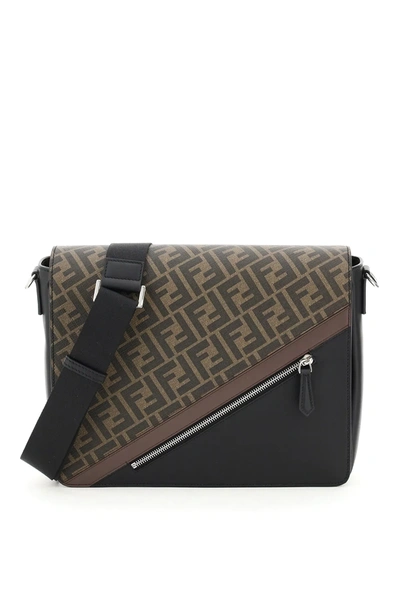 Shop Fendi New Messenger Ff Diag Stripe In Brown,black