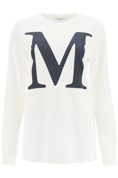 Shop Max Mara Simeone T-shirt M Logo In White,blue