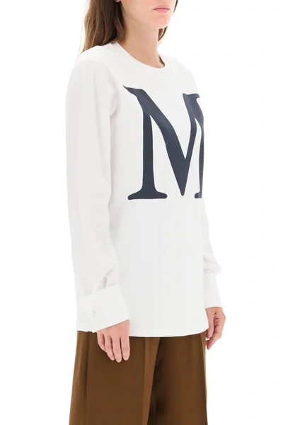 Shop Max Mara Simeone T-shirt M Logo In White,blue