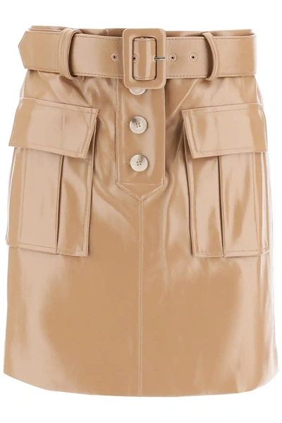 Shop Self-portrait Faux Leather Mini Skirt In Brown,beige
