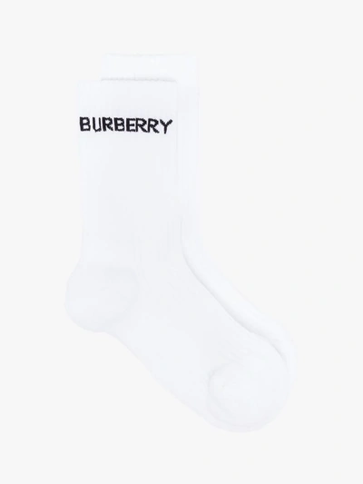 Shop Burberry White Logo Intarsia Ankle Socks