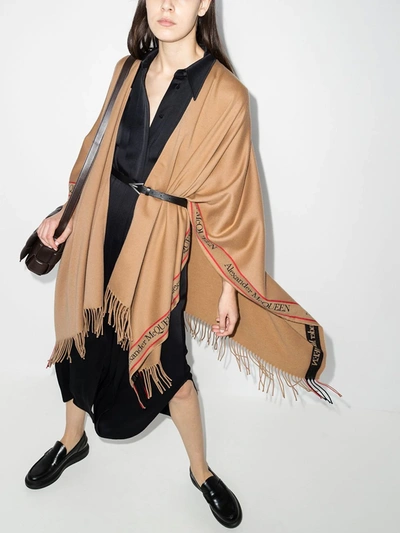 Shop Alexander Mcqueen Cape Aus Wolle In Braun