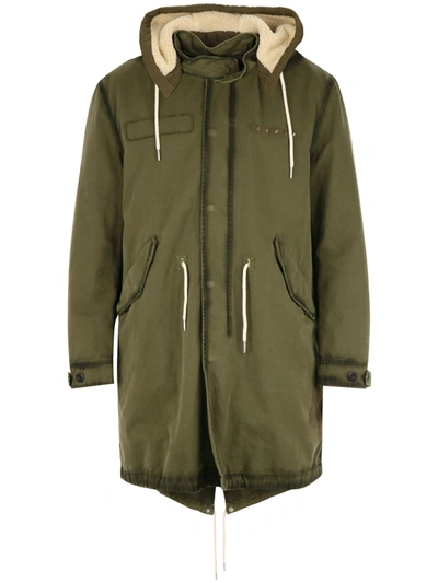 Shop Golden Goose Green Parka With Internal Teddy