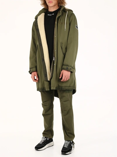 Shop Golden Goose Green Parka With Internal Teddy