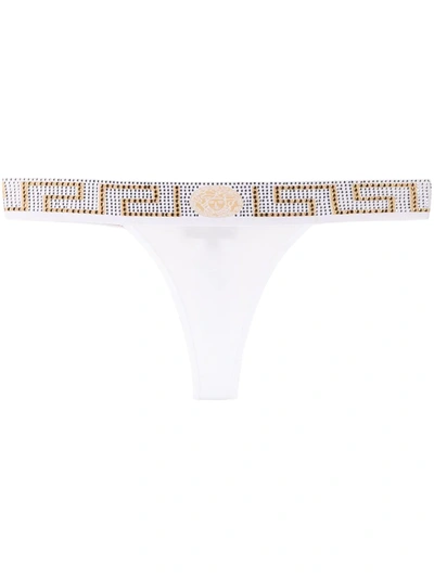 Shop Versace Greca Border Thong In White