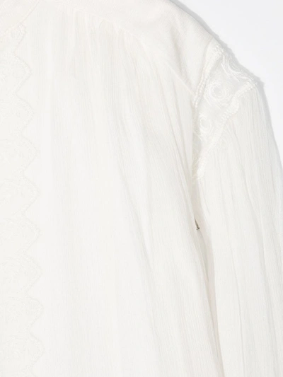 Shop Chloé Embroidered Detail Silk Blouse In White