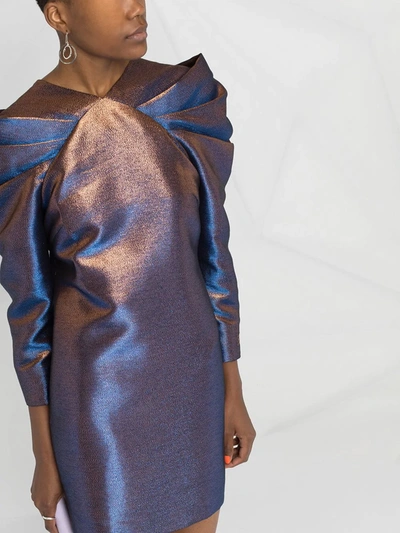 Shop Karl Lagerfeld Pleated Iridescent Dress In Blue
