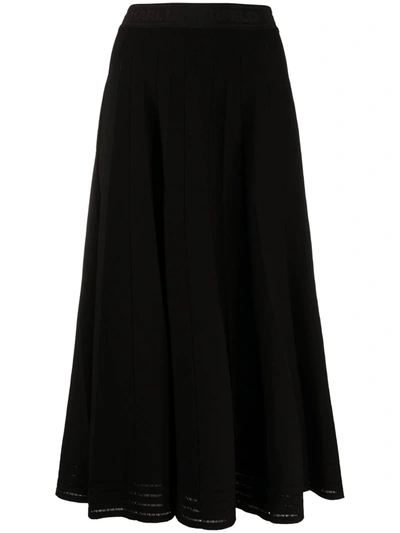 Shop Karl Lagerfeld Lurex Pleated Skirt In Black