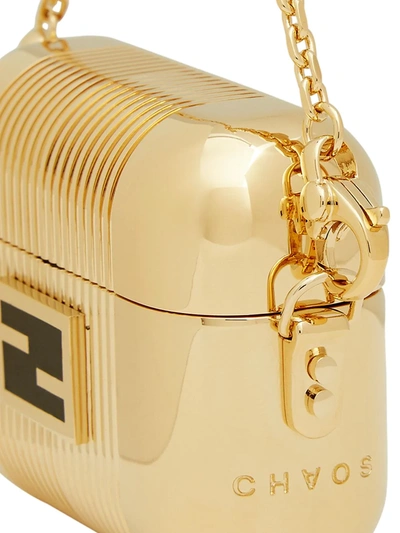 Shop Fendi Engraved Airpods Pro Holder In Gold
