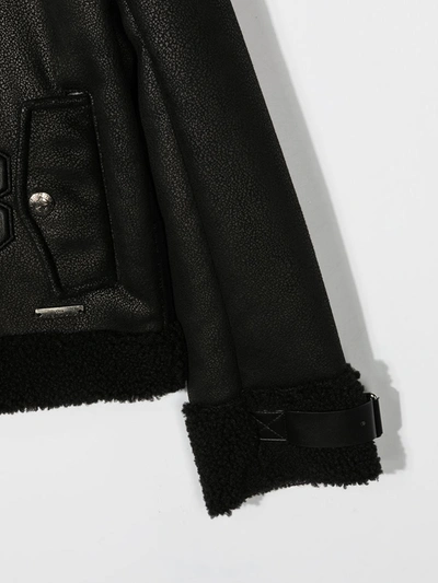 Shop John Richmond Junior Zip-up Faux Leather Jacket In Black