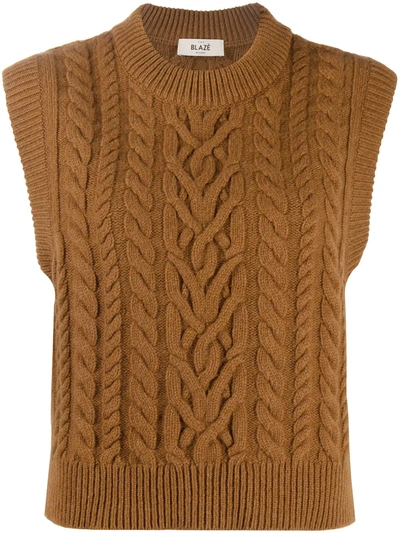 Shop Blazé Milano Cable-knit Sleeveless Vest In Brown