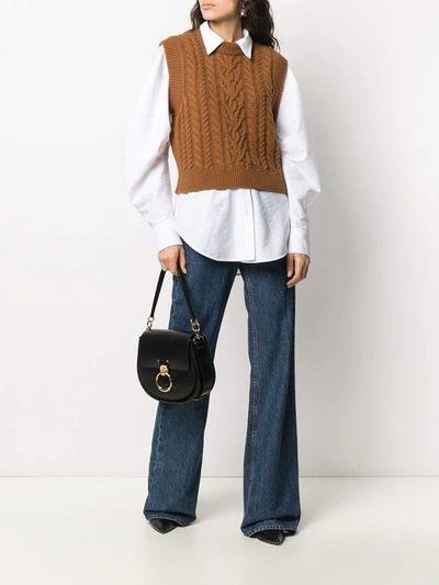 Shop Blazé Milano Cable-knit Sleeveless Vest In Brown